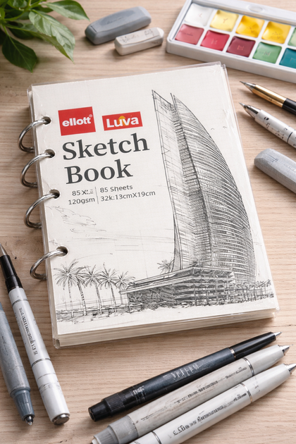 Скетчбук для рисования Luva Ellott Sketch Book 13×19 см (32K), 85 листов, бумага 120 г/м² для скетчинга - Фото 2 Скетчбук для рисования Luva Ellott Sketch Book 13×19 см (32K), 85 листов, бумага 120 г/м² для скетчинга - изображение 2