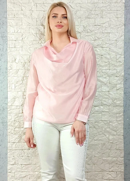 Блуза з драпірованим overlay-шаром рожева Top Win S-L 14-404 - изображение 2