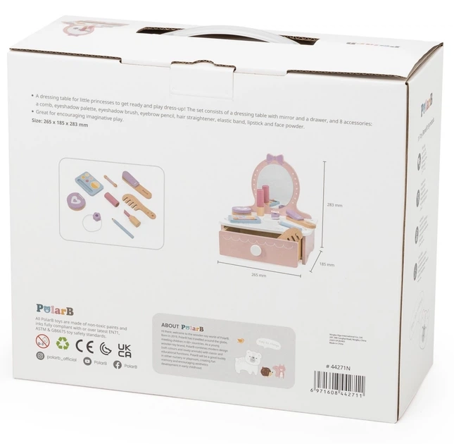 Дерев'яний туалетний столик Viga PolarB з іграшковими аксесуарами (6971608442711) - зображення 7