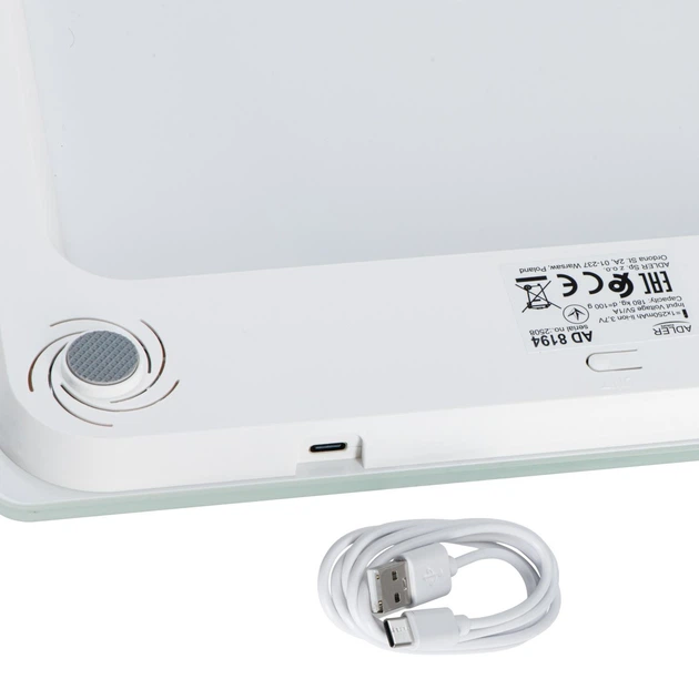 Ваги підлогові Adler AD 8194 white, акумуляторні USB-C, 180 кг, точність 100 г - Фото 8 Ваги підлогові Adler AD 8194 white, акумуляторні USB-C, 180 кг, точність 100 г - изображение 8