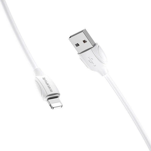 Кабель BOROFONE BX19 USB to iP 2.4A, 1m, PVC, TPE connectors, білий - Фото 1 Кабель BOROFONE BX19 USB to iP 2.4A, 1m, PVC, TPE connectors, білий - зображення 1