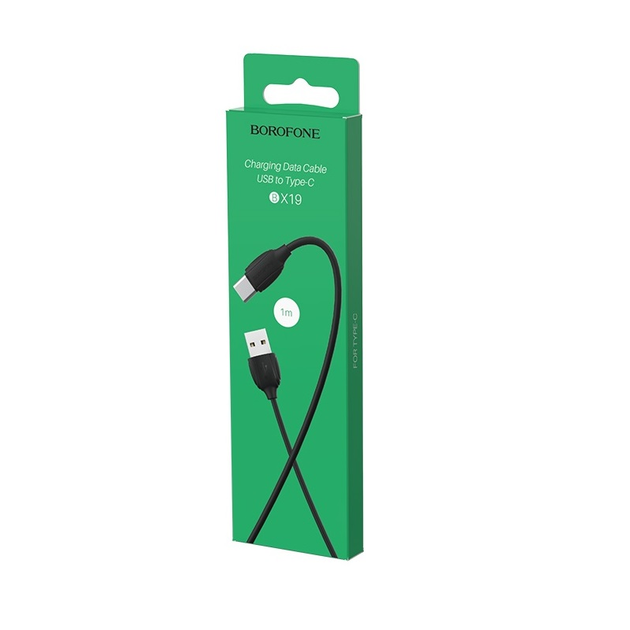 Кабель BOROFONE BX19 USB to Type-C 3A, 1m, PVC, TPE connectors, Black - Фото 2 Кабель BOROFONE BX19 USB to Type-C 3A, 1m, PVC, TPE connectors, Black - изображение 2