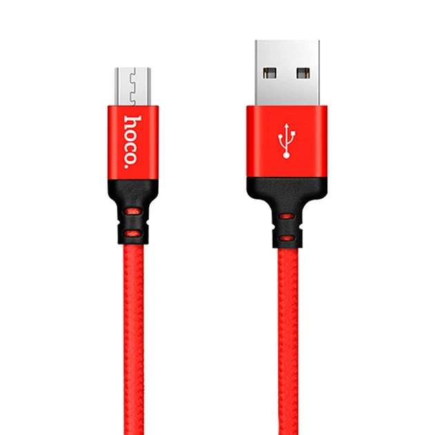 Кабель HOCO X14 USB to Micro 2,4A, 1m, nylon, aluminum connectors Black-red - Фото 1 Кабель HOCO X14 USB to Micro 2,4A, 1m, nylon, aluminum connectors Black-red - изображение 1