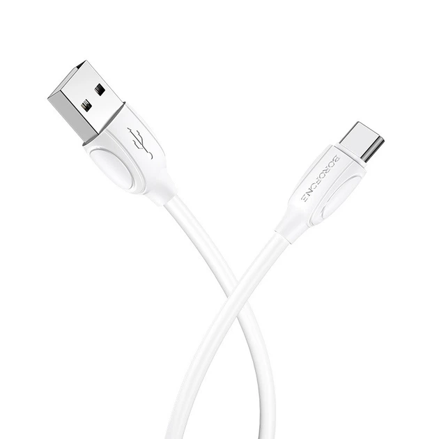 Кабель BOROFONE BX19 USB для Type-C 3A, 1m, PVC, TPE connectors, білий - Фото 2 Кабель BOROFONE BX19 USB для Type-C 3A, 1m, PVC, TPE connectors, білий - зображення 2