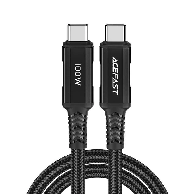 Кабель ACEFAST C4-03 Type-C to Type-C 5A, 100W, 2m, nylon, zinc connectors, чорний - Фото 1 Кабель ACEFAST C4-03 Type-C to Type-C 5A, 100W, 2m, nylon, zinc connectors, чорний - изображение 1