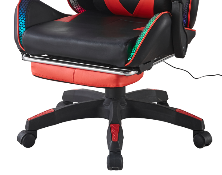 Кресло геймерское Bonro B-144 красное с подсветкой RGB массажем пультом и подставкой для ног (125-76-42401047) - изображение 6