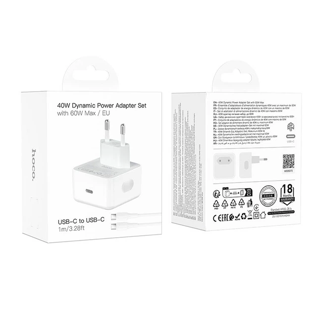 Адаптер сетевой HOCO C to C cable Speed single port PD charger set C161A |1Type-C, 40W/3A, PD/QC| - изображение 9