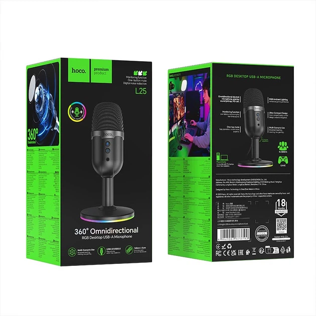 Мікрофон провідний настільний Hoco L25 right USB desktop microphone Black - изображение 7