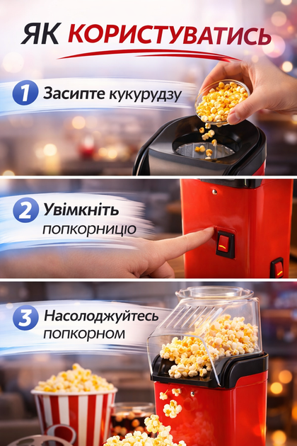 Попкорниця Popcorn maker Minijoy GPM-810 електрична для приготування попкорну без олії апарат для попкорну гарячим повітрям домашня машина для попкорну для кухні та перекусів - зображення 4
