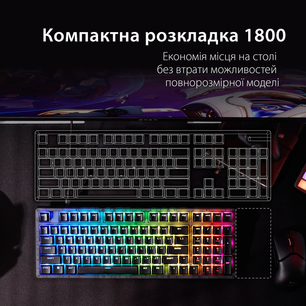 Клавиатура проводная HyperX Origins 2 1800 Linear Red RGB USB Black (B4QS4AA) - изображение 2