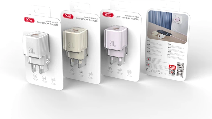 Мережевий зарядний пристрій XO L147 PD20W 1USB-A+1USB-C Charger White (XO-L147) - зображення 3
