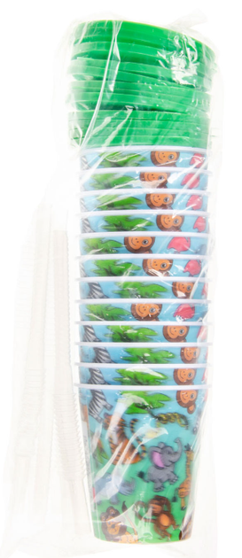 Zestaw kubków Duckiez Dzikie zwięrzeta ze słomką i zieloną pokrywką 250 ml 12 szt (5413247181725) - obraz 2
