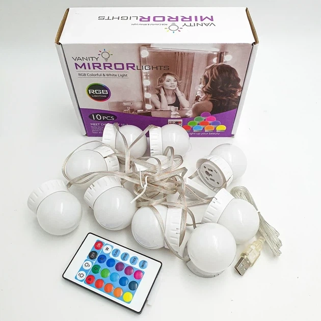 Подсветка для зеркала Vanity Mirror Lights с пультом 10 LED ламп RGB с регулировкой яркости и цвета - изображение 4
