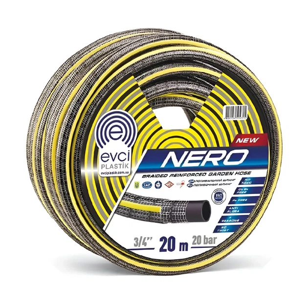 Шланг для поливу Evci Plastik Nero ПВХ Ø 3/4", п'ятишаровий, армований, бухта 20 м - Фото 1 Шланг для поливу Evci Plastik Nero ПВХ Ø 3/4", п'ятишаровий, армований, бухта 20 м - изображение 1