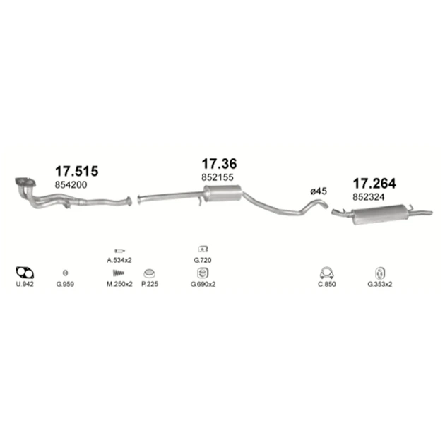Труба приймальна Polmostrow (17.515) - (Opel Vectra 1.4-1.6i 88-92) (857515) - зображення 2