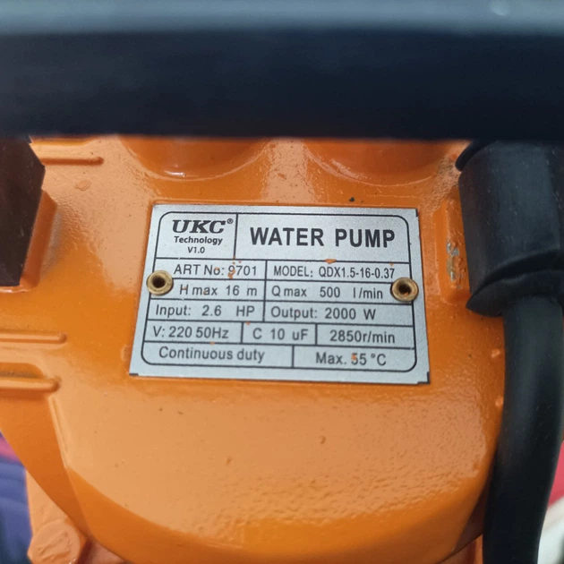 Насос для откачки воды UKC с поплавком 2.6 HP 2000Вт 220В (9701) - изображение 3