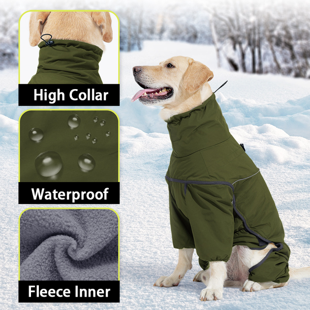 Зимовий водонепроникний комбінезон для собак Wan Talk Four-legged Reflective Jacket, Army Green, S - зображення 2