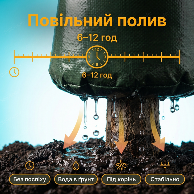 Сумка для поливу 75л мішок аква крапельний для плодових молодих дерев PU чохол 6-12г зволоження - зображення 6