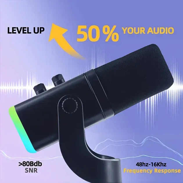 Динамічний мікрофон XLR/USB з RGB підсвіткою, для стрімінгу, подкастів, ігор і вокалу, з Mute та виходом для навушників - зображення 5