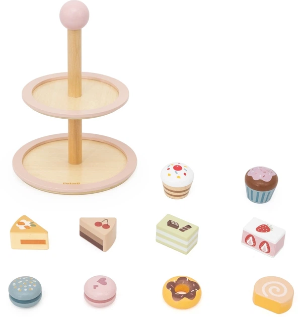 Набір ігровий Дерев’яна Солодка етажерка Viga PolarB Макаруни та тістечка (6971608442841) - зображення 3