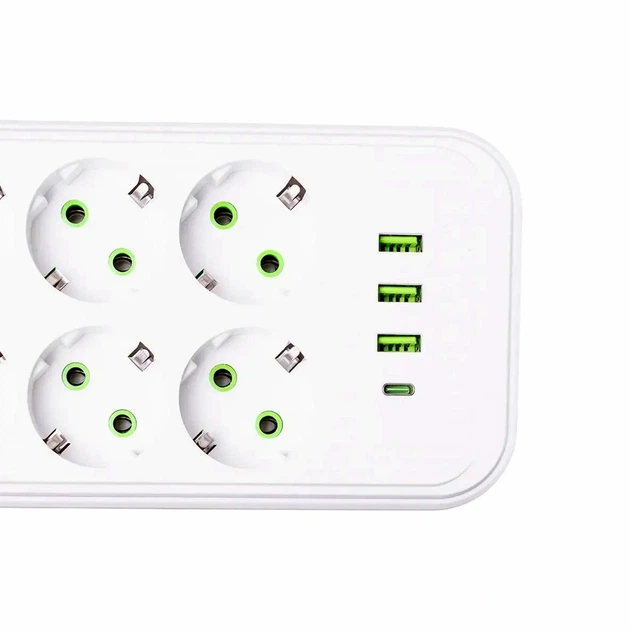 Мережевий фільтр подовжувач 8 розеток 4.7 м 3 USB 1 Type-C 2500 Вт чорний F20U - зображення 3