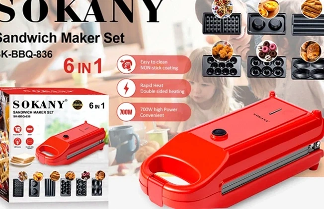 Мультипекарь Sokany SK-BBQ-836 700 Вт 6 в 1 антипригарное покрытие размер 29x11x8 5см для вафель кексов пончиков чуррос мадленов б - изображение 4