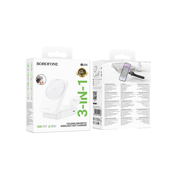 Бездротовий зарядний пристрій Borofone BQ38 3-in-1 For iWatch, 15W, Білий - зображення 4