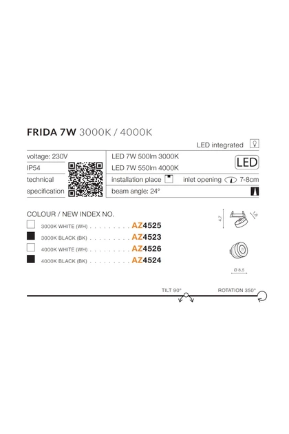 Точковий світильник Azzardo AZ4523 Frida LED 1x7W 3000K 500Lm IP54 чорний - зображення 6