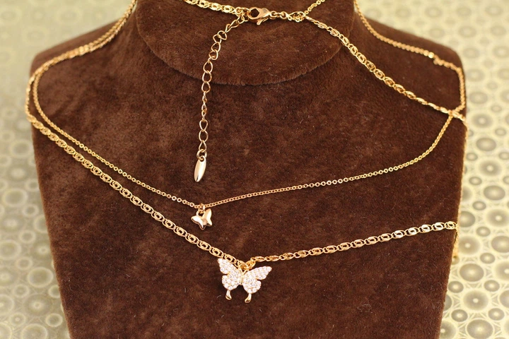 Набор Xuping Jewelry Двойная цепь две бабочки 45 см с приложением 5 см золотистый - Фото 2 Набор Xuping Jewelry Двойная цепь две бабочки 45 см с приложением 5 см золотистый - изображение 2