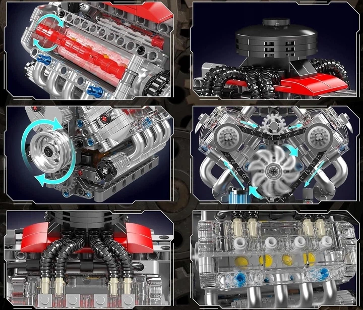 Моторизованный конструктор Chevrolet Chevy V8 LSX 454 (487 деталей) – реалистичная модель автомобильного двигателя, с коробочкой - Фото 7 Моторизованный конструктор Chevrolet Chevy V8 LSX 454 (487 деталей) – реалистичная модель автомобильного двигателя, с коробочкой - изображение 7