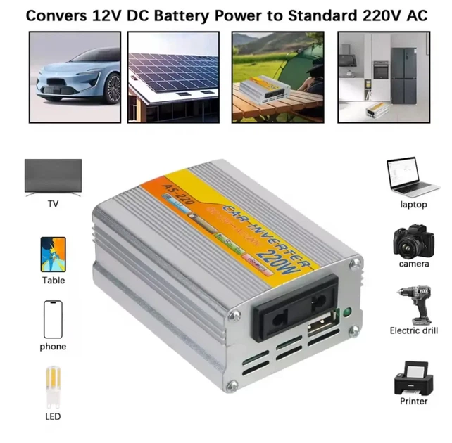 Инвертор напряжения 12/220V 1 универсальная розетка, 1*USB (DC:5V/2.4A), провода - крокодилы - изображение 4