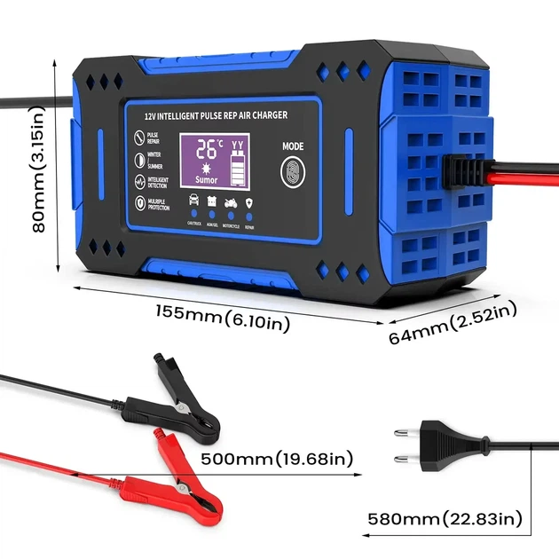 Інтелектуальний імпульсний зарядний пристрій 12V-6A з РК-дисплеєм та функцією відновлення (ремонту) АКБ - зображення 2