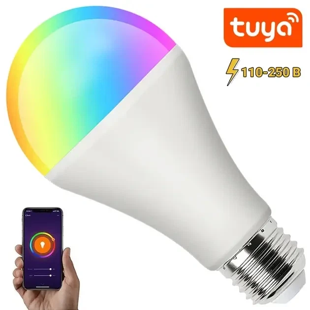 Светодиодная разноцветная смарт лампа E27 с Bluetooth, блютуз Tuya Smart Life лампочка RGB управления через телефон - изображение 2