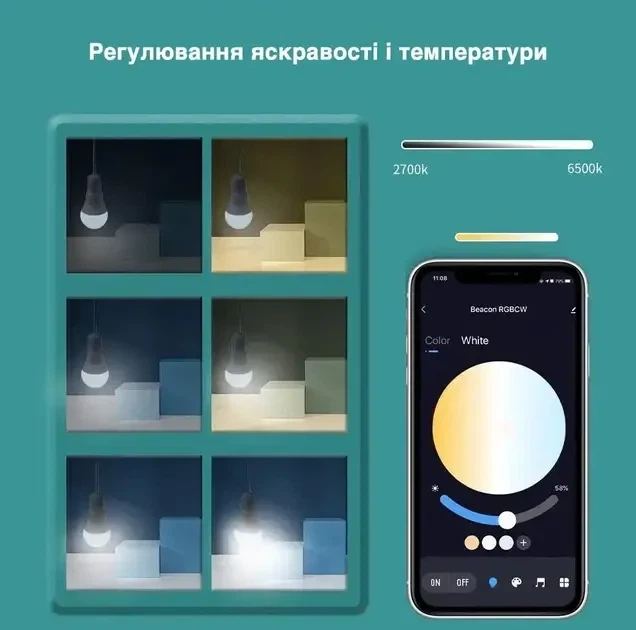 Светодиодная разноцветная смарт лампа E27 с Bluetooth, блютуз Tuya Smart Life лампочка RGB управления через телефон - изображение 7