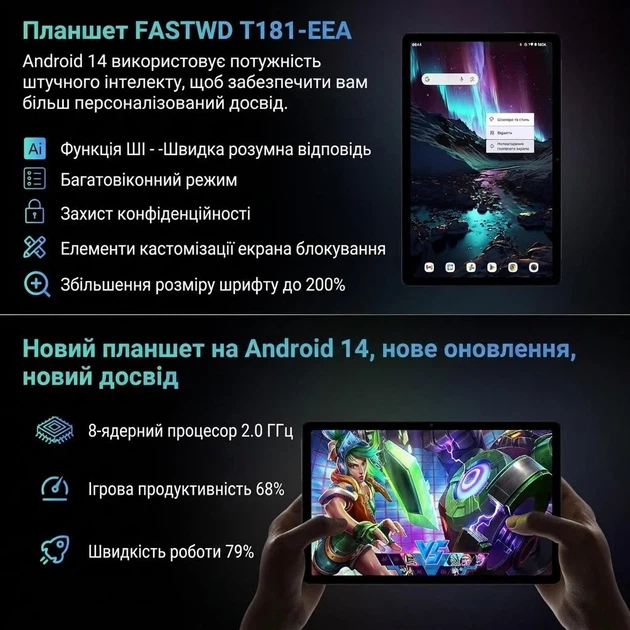 Планшет 11" Full HD DEEMWOLF P7 12+24/256Gb 4G 2-SIM 8 ядер Android 14 9580 mAh Черный Б/В - Фото 3 Планшет 11" Full HD DEEMWOLF P7 12+24/256Gb 4G 2-SIM 8 ядер Android 14 9580 mAh Черный Б/В - изображение 3