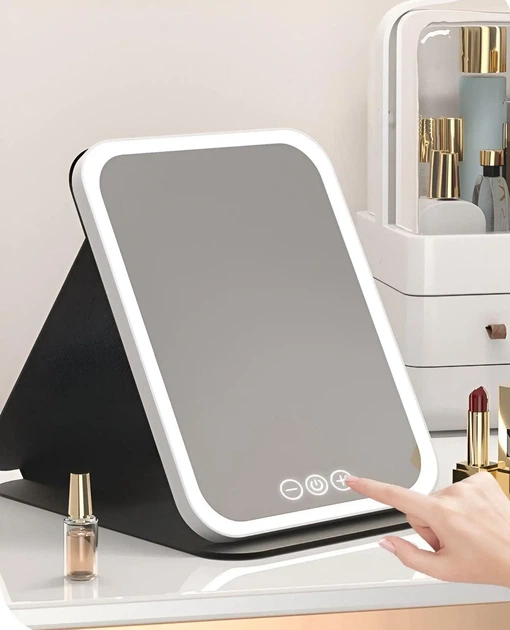 Зеркало для макияжа Lighted makeup mirror с LED подсветкой, складное, сенсорное управление, Type-C, с регулировкой яркости - Фото 1 Зеркало для макияжа Lighted makeup mirror с LED подсветкой, складное, сенсорное управление, Type-C, с регулировкой яркости - изображение 1