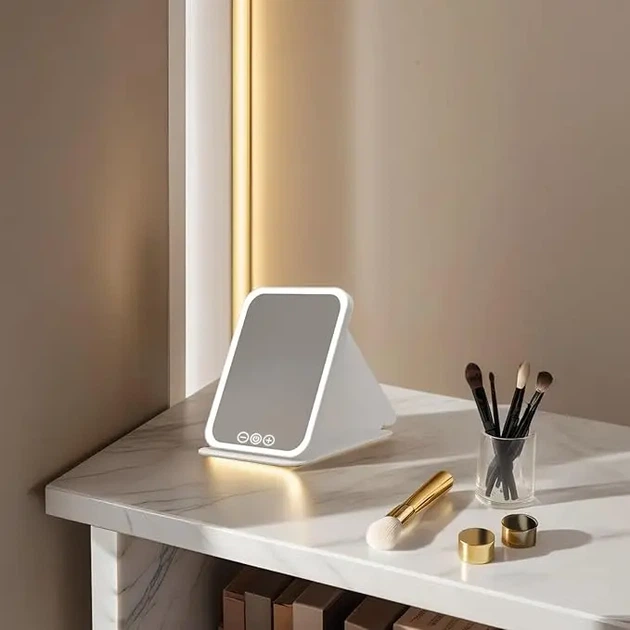 Зеркало для макияжа Lighted makeup mirror с LED подсветкой, складное, сенсорное управление, Type-C, с регулировкой яркости - Фото 4 Зеркало для макияжа Lighted makeup mirror с LED подсветкой, складное, сенсорное управление, Type-C, с регулировкой яркости - изображение 4