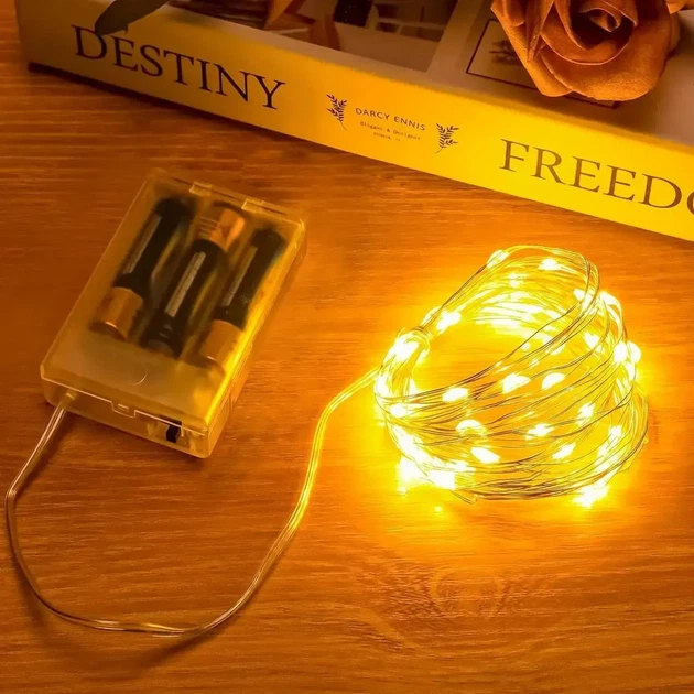 Светодиодная гирлянда Роса 10 м (100 LED, тёплый белый, батарейки, 2 режима) WX031 - изображение 5
