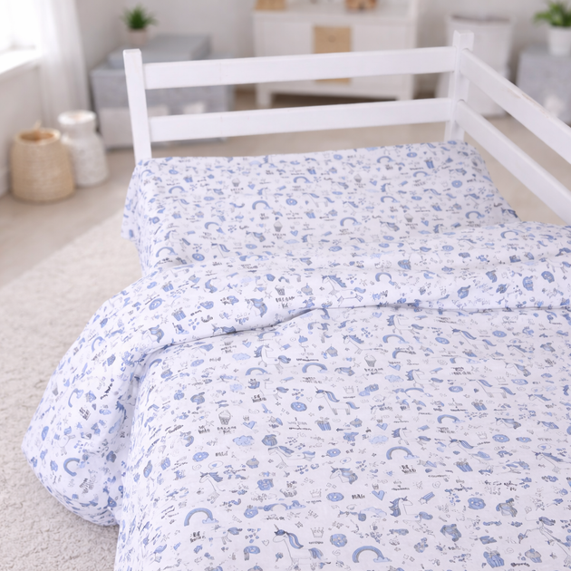 Простынь MirSon Полуторная 150х220 см Kids Time 17-0931 Tiny Unicorn Blue Бязь (2200012578865) - изображение 3
