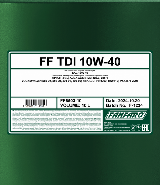 Моторное масло Fanfaro TDI 10w-40 10 л (FF6503-10) - изображение 2