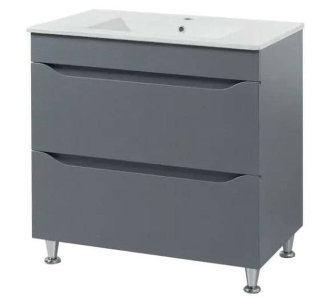 Тумба з умивальником Sanwest Мальта Т-8 60 см, графіт, МДФ, з умивальником Adamant Cers 60, штучний камінь - зображення 2