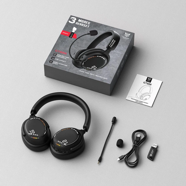 Ігрові бездротові навушники Onikuma GT886 з 2.4G + Bluetooth, знімним мікрофоном, RGB-підсвічуванням, для ПК, PS4, PS5, телефону Black - зображення 10