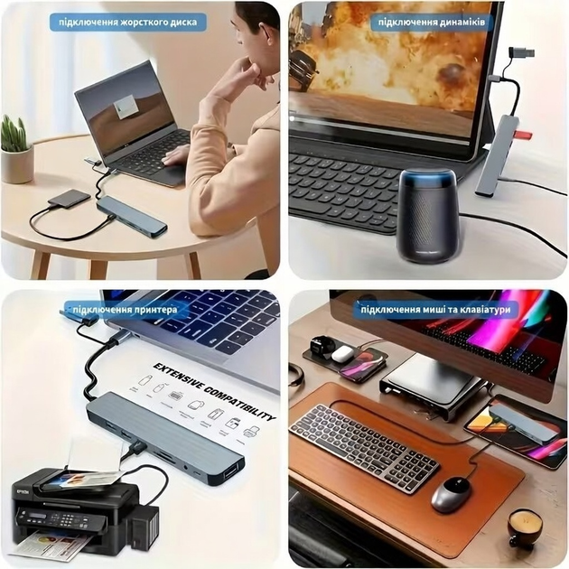 Адаптер-Хаб 8 в 1 USB Type-C, мультифункціональний концентратор, Hub, кардрідер, перехідник, розгалужувач - зображення 5