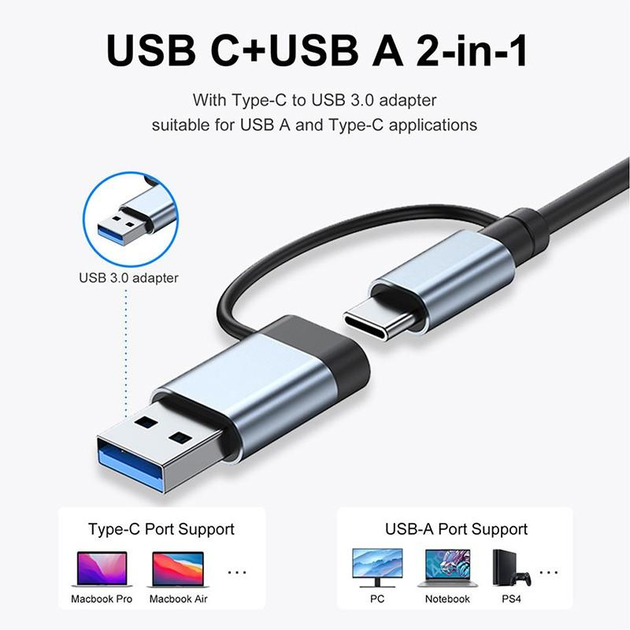 Адаптер-Хаб 8 в 1 USB Type-C, мультифункціональний концентратор, Hub, кардрідер, перехідник, розгалужувач - зображення 6