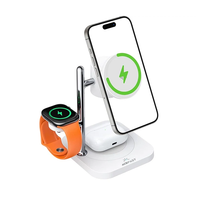Заряджання Qi2 ACEFAST 4-in-1 desktop wireless charger E39 |25W Max, 32.5W Total| White - зображення 6