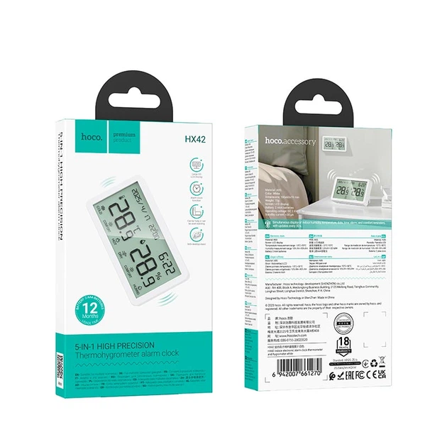 Термогигрометр HOCO indoor electronic alarm clock thermometer and hygrometer HX42 |12 month| White - Фото 9 Термогигрометр HOCO indoor electronic alarm clock thermometer and hygrometer HX42 |12 month| White - изображение 9
