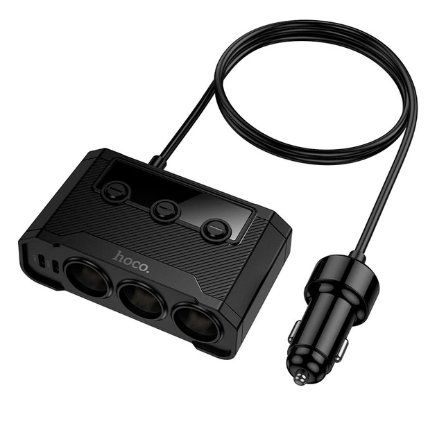 Адаптер автомобильный HOCO Anshun digital display 3-in-1 cigarette lighter car charger Z64 |2USB/2Type-C, 15W USB+240W DC| Black - изображение 5