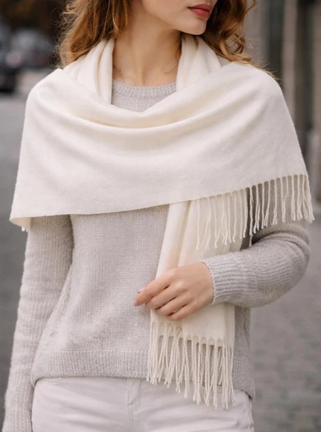 Жіноча шаль Cashmere з бахромою. 200*35см молочна - зображення 2