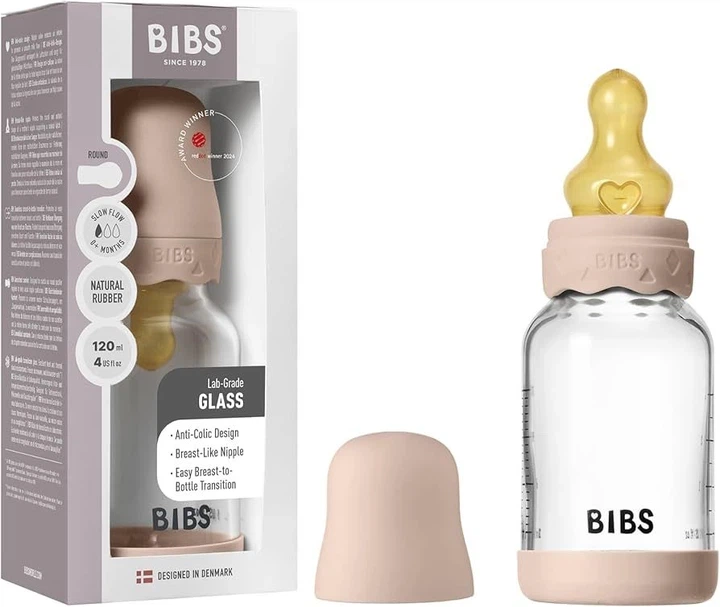 Скляна дитяча пляшечка BIBS Glass Boheme Baby Bottle Round Latex Blush 120 ml, 0+m - изображение 7
