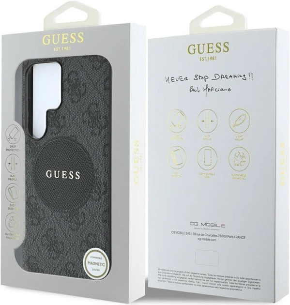 Etui Guess 4G Round Patch Classic Logo MagSafe do Samsung Galaxy S25 Ultra Czarne (3666339448929) - obraz 4
